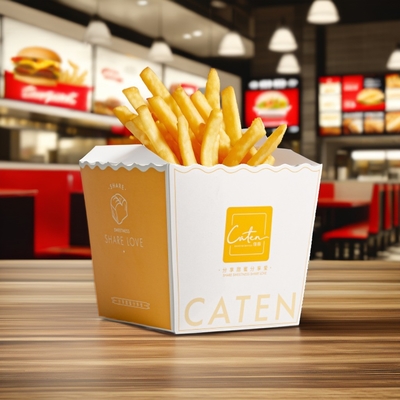 ハンバーガーのパッケージングのためのリボン付き,一回用食品コーティング紙の持ち帰りボックス
